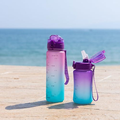 OLDLEY Kids Water Bottle for School, 12 oz (2 lids) BPA-Free Reusable Leak-proof Durable Tritan Plastic Water Bottles with Straw & Chug Lids, Anti-dust Spout Cover (Macaroon) - color: Macaroon, size: 12 Ounces
