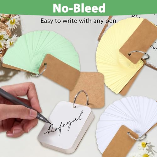 3 Pack Colored Flash Cards, 150 Sheets Blank Study Notecards with Binder Ring, 2.7" x 1.6"