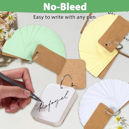 3 Pack Colored Flash Cards, 150 Sheets Blank Study Notecards with Binder Ring, 2.7" x 1.6"