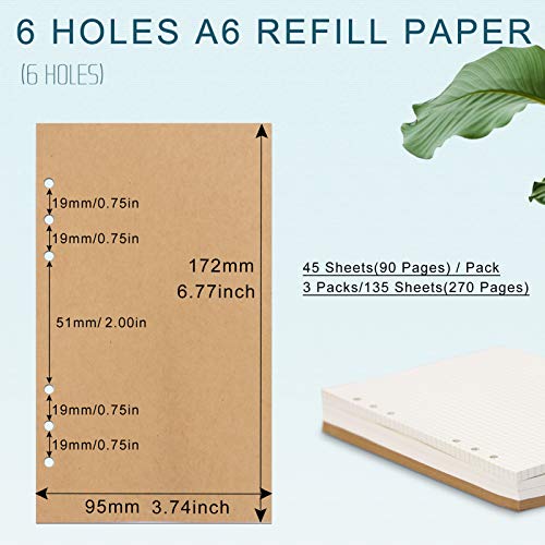 A6 Refill Paper, [3 Pack] Toplive 100GSM Thick Refillable Paper 6 Hole Filler Inserts Loose Leaf Paper 135 Sheets (270 Pages) for 6 Ring Binder Journal Notebook-Kraft Paper - style: Kraft Blank 3 Pack