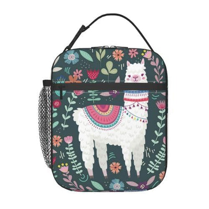 YETTA YANG Cute Llama Flower Portable Lunch Bag Insulated Lunch Box Reusable Totes For Women Men Work Picnic Camping - color: Black26