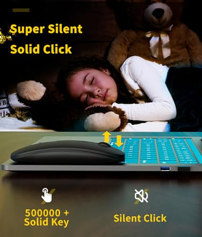 Wireless Mouse Rechargeable, 2.4G Silent Ultra Slim Portable Mouse,4 Adjustable DPI 800/1000/1200/1600 Quiet Click Cordless Mouse for Laptop PC Computer-Black