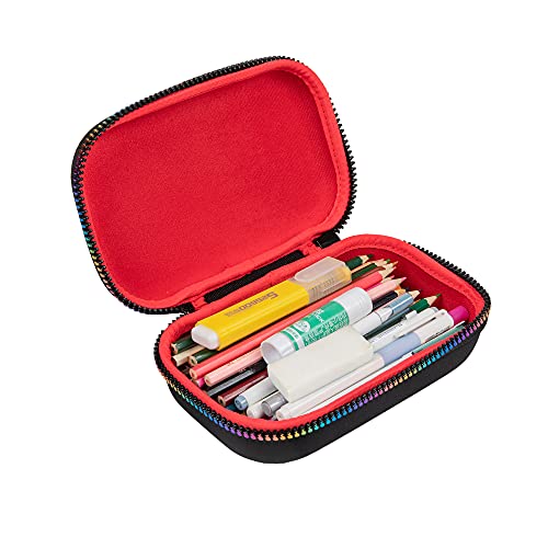 ZIPIT Black & Rainbow Pencil Box for Girls, Cute Pencil Case for School, Large Capacity Stationery Organizer Box - color: Black & Rainbow