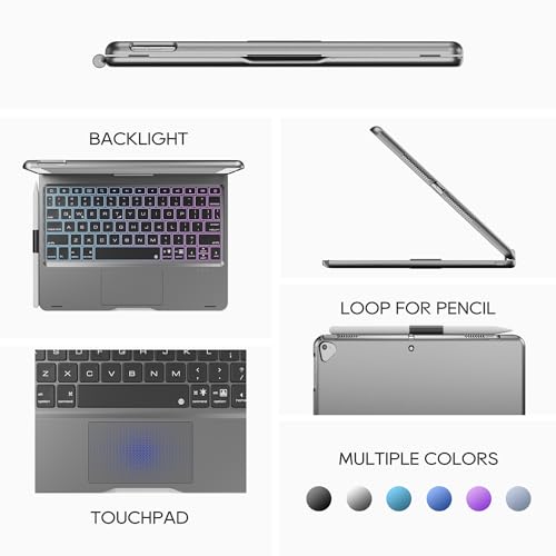 edaiser Swivel Keyboard Case iPad 10.2" (9th 8th 7th), Air 3rd Gen Gray | 360 Degree Rotatable Protective Cover with Pencil Holder | Multi-Touch Trackpad, RGB Backlit | Flexible Adjustable View Angle - color: Space Gray, size: iPad 10.2"(9th-7th)& Air 3rd