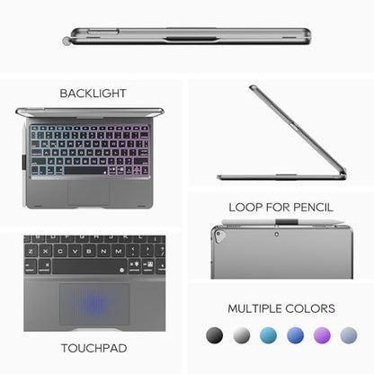 edaiser Swivel Keyboard Case iPad 10.2" (9th 8th 7th), Air 3rd Gen Gray | 360 Degree Rotatable Protective Cover with Pencil Holder | Multi-Touch Trackpad, RGB Backlit | Flexible Adjustable View Angle - color: Space Gray, size: iPad 10.2"(9th-7th)& Air 3rd