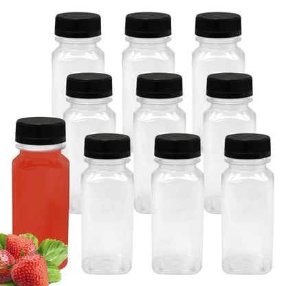 10 PCS 6 oz Plastic Juice Bottles with Lids | Empty Clear Milk Bottles with Lids, Beverage Containers for Juice, Milk and Other Drink - size: 6 oz / 180 ml