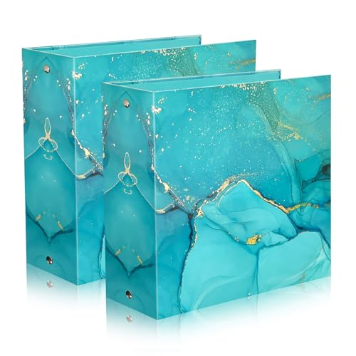 Mini 3 Ring Binder 5.5 x 8.5, 2-Inch Binder, Round Ring, Blue, 2 Pack | Marble Pattern, Ring Spacing 2.75in