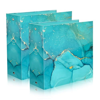 Mini 3 Ring Binder 5.5 x 8.5, 2-Inch Binder, Round Ring, Blue, 2 Pack | Marble Pattern, Ring Spacing 2.75in