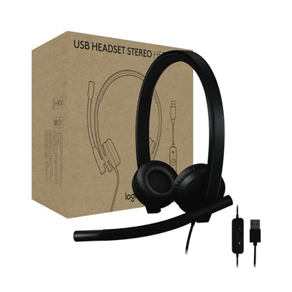 Logitech H570e USB Headset with Microphone for PC and Mac, USB-A Wired Headset with Stereo Sound, Noise-Canceling Mics and Inline Controls, Certified for Microsoft Teams, Black - size: Teams, style: Stereo