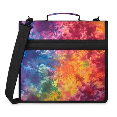 Tie Dye Zipper Binder, 3-Ring Binder with Handle Shoulder Strap, Multiple Pockets & Storage Organizer Case - color: Multicolor 5