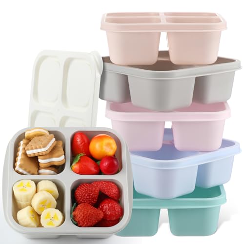 Honeydak 5 Pack Snack Containers 4 Compartment Bento Snack Boxes Reusable Lunchable Containers with Lids Divided Meal Prep Lunch Food Storage Box for School Work Travel(Macaroon,Equal) - color: Macaroon, style: Equal