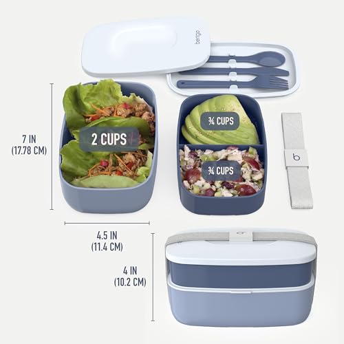 Bentgo Classic Stackable 3-Compartment Adult Bento-Style Lunch Box | Removable Utensil Set and Sealing Strap, BPA-Free, Food Container Ideal for Meal Prep, Work, and On the Go (Slate) - color: Slate