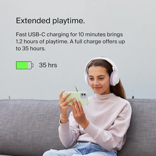 Belkin SoundForm Inspire Wireless Over-Ear Headset for Kids, Online Learning & Travel w/Built-in Microphone, 85dB Safe Volume Limit, 35H Battery - Compatible w/iPhone, iPad, Galaxy & More - Lavender - color: Lavender, style: Wireless
