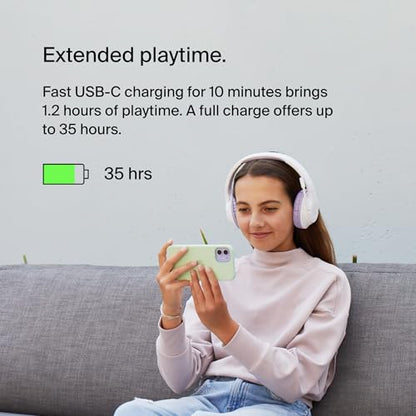 Belkin SoundForm Inspire Wireless Over-Ear Headset for Kids, Online Learning & Travel w/Built-in Microphone, 85dB Safe Volume Limit, 35H Battery - Compatible w/iPhone, iPad, Galaxy & More - Lavender - color: Lavender, style: Wireless