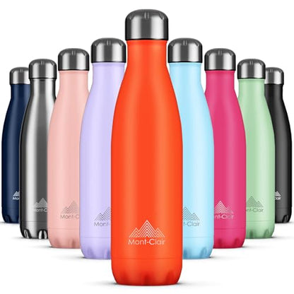 Mont-Clair Stainless Steel Water Bottle, Vacuum insulated - BPA Free, 12h Hot & 24h Cold Drinks, Metal Water Bottle 17 oz Leakproof, Ideal for Adult, Kids, Running - Orange - color: Orange, style: 17 Ounces