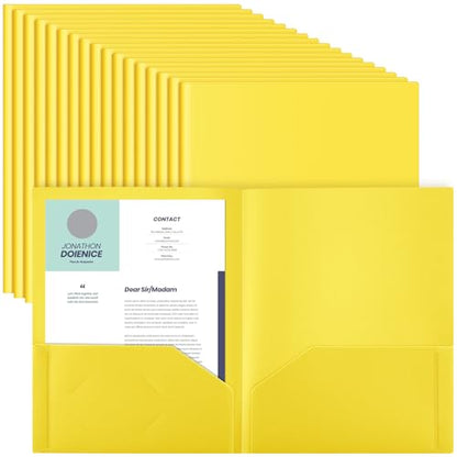 Gueevin 50 Pcs Plastic Folders with Pockets, Back to School Two Pocket Folder Fit Letter Size, Heavy Duty School Business Card Holder for Home Office, 11. 61 x 9. 45 Inches (Yellow) - color: Yellow