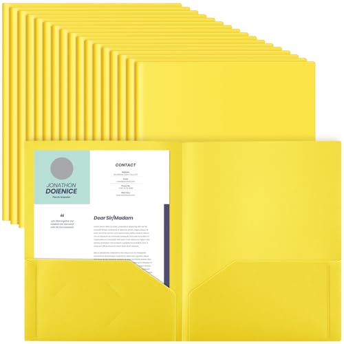 Gueevin 50 Pcs Plastic Folders with Pockets, Back to School Two Pocket Folder Fit Letter Size, Heavy Duty School Business Card Holder for Home Office, 11. 61 x 9. 45 Inches (Yellow) - color: Yellow