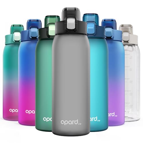 Opard Zip 30oz Plastic Water Bottle Dishwasher Safe, Leakproof Flip-Top Lid, BPA Free Tritan, Wide Mouth Reusable Sports Water Bottle for Gym Hiking Commuting Outdoor Travel and School - color: Charcoal Black, style: 30 Ounces
