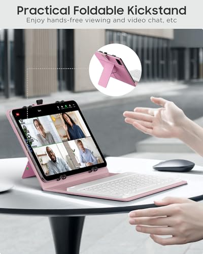 MoKo Universal Tablet Case with QWERTY Keyboard for 9",9.7",10.1",10.2",10.4",10.5",10.9",11" Tablets, with Removable Wireless Bluetooth Keyboard&Pen Holder for iPad, Samsung, Fire, Pixel, Other,Pink - color: Flowers Pink