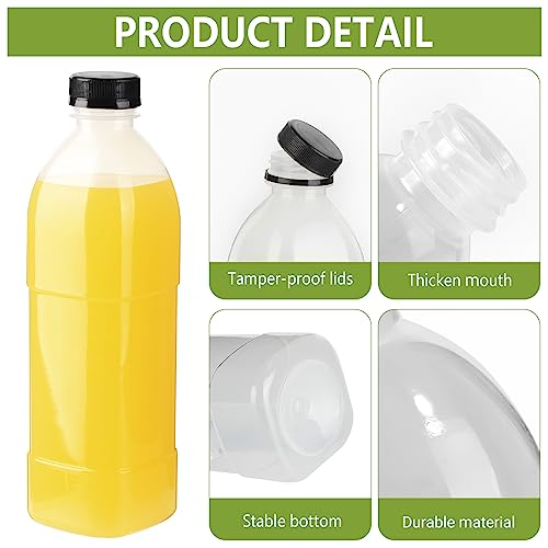 zmybcpack 6 Pack 32oz/1000ML Plastic Juice Bottle with Caps Dishwasher Safe | Heat-Resistant Plastic Smoothie Bottles, Reusable Bulk Beverage Containers with Lids for Juicing, Milk - size: 32oz 6pack