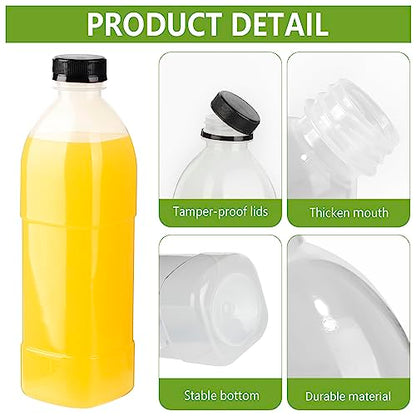 zmybcpack 6 Pack 32oz/1000ML Plastic Juice Bottle with Caps Dishwasher Safe | Heat-Resistant Plastic Smoothie Bottles, Reusable Bulk Beverage Containers with Lids for Juicing, Milk - size: 32oz 6pack