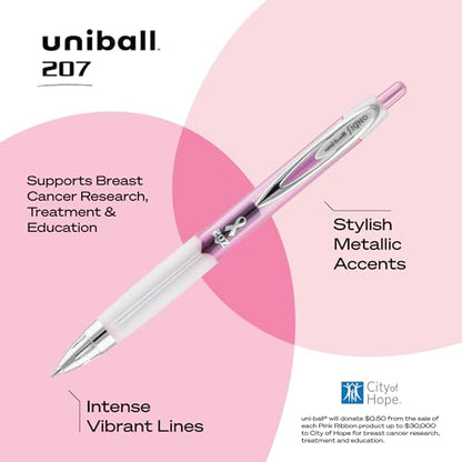 uniball 207 Pink Ribbon Retractable Gel Pens,Medium Point (0.7mm),Black,(Pack of 144) - color: Black, size: 1 Count (Pack of 144)