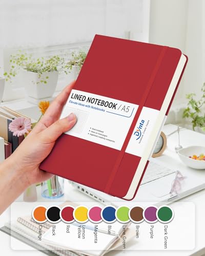 Dynta Hardcover Journal Notebooks, 10 Packs A5 Lined Journals Bulk for Writing 200 Pages/100Sheets, 8.4 x 5.8 inch, Classic Ruled Notebook for Work/Travel/College/Note Taking(Red) - color: Red