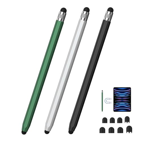 Stylus Pens for Touch Screens, 2-in-1 Magnetic Stylus Pen High Precision & Sensitivity Capacitive Stylus for iPad iPhone Samsung Galaxy Tablets All Universal Touchscreen Device-Black/Silver/Green - color: Black/Silver/Green