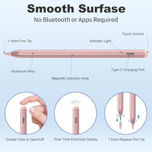 Stylus Pen for iOS&Android Touch Screens, Active Pencil for Samsung, Smart Digital Stylus Pens for Lenovo/Huawei/Vivo/Mi Tablets, iPhone/Google Pixel Smart Phones Drawing&Writing (Rose Gold) - color: Rose Gold