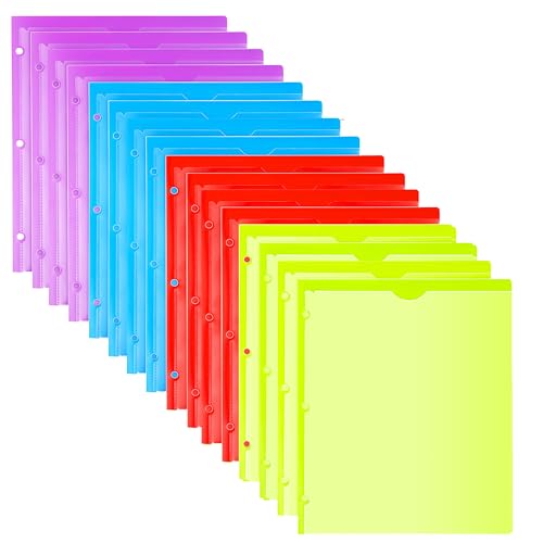 TEWRLANDE 16 Packs Heavy Duty 3 Pocket Folders with Holes, Plastic Folders with Clear Front Pocket for 3 Ring Binder, for Letter Size Paper, Assorted Colors/Card Slot - color: Prepunched Folders - Red, Green, Blue, Purple, size: 16 Packs