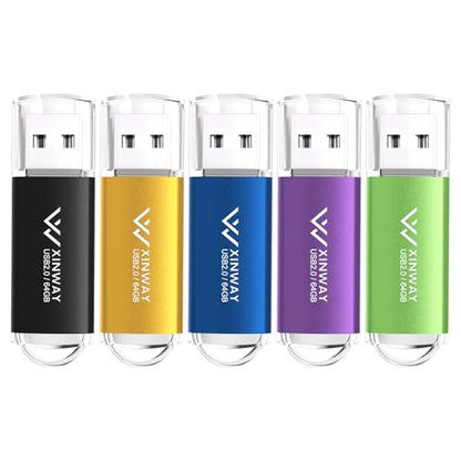 64GB USB 2.0 Flash Drives Thumb Drives Memory Stick Jump Drive Zip Drive, 5 Pack Mixed Colors: Black Blue Green Gold Purple - color: 64GB - Black Blue Green Gold Purple