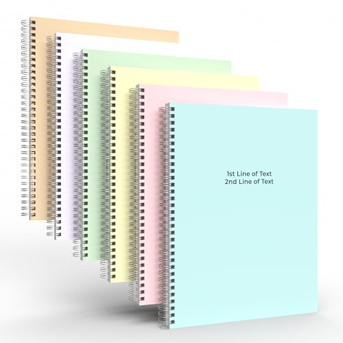 Custom Spiral Notebook Journals with Pastel Colored Covers - 6 Pack of 8.5" x 11" – College Ruled, Hard Cover, 50 Sheets Per Book – For Journaling, Office, School Supplies, etc. - color: Pastel Colors, size: 8.5" x 11"