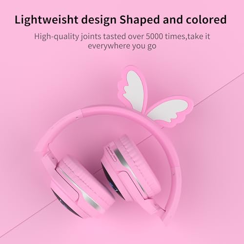 Kids Wireless Headphones with 7-Color RGB LED Lights, Long Playtime, Ultra-Soft Over-Ear for School Travel, Pink Butterfly Wings - color: Pink
