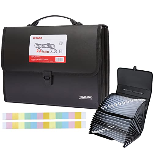25 Pockets Letter Size/A4 Accordion File Organizer with Handle, TRANBO Expanding File Folder, Expandable Document Paper Organizer for Travel School Office - 1 Pack - color: 25 Pockets,1 Pack Black, size: Letter Size & A4