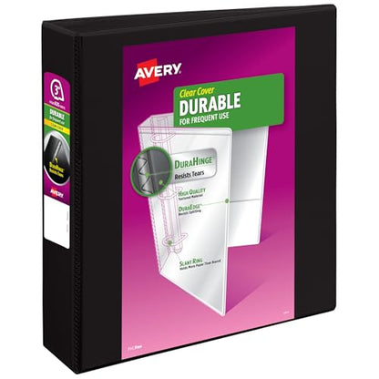 Avery Durable View 3 Ring Binder, 3 Inch Slant Rings, 635 Sheet Capacity, Black, Holds 8.5 x 11 Paper, 3.5" Wide Spine, DuraHinge for Organizing Reports & Projects (17041) - size: 3"