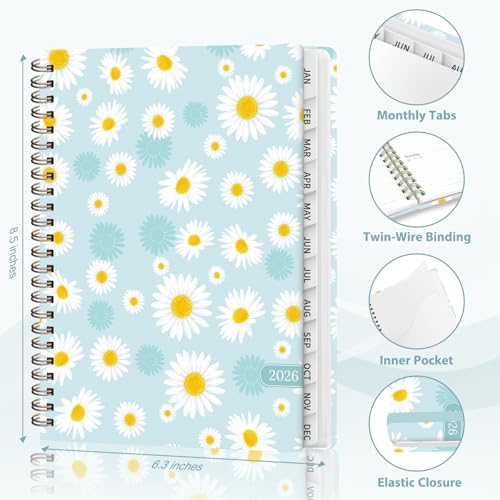 2026 Planner, Weekly and Monthly Calendar Planner Agenda, Jan 2026 - Dec 2026, Planning Academic Book, Office Desk Accessories and School Supplies - A5 (6.3'' x 8.5'') - color: D-Blue Daisies