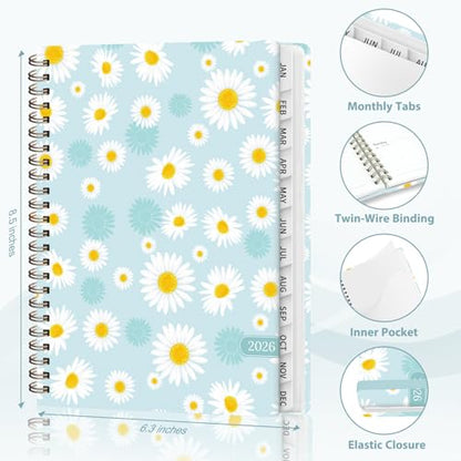 2026 Planner, Weekly and Monthly Calendar Planner Agenda, Jan 2026 - Dec 2026, Planning Academic Book, Office Desk Accessories and School Supplies - A5 (6.3'' x 8.5'') - color: D-Blue Daisies