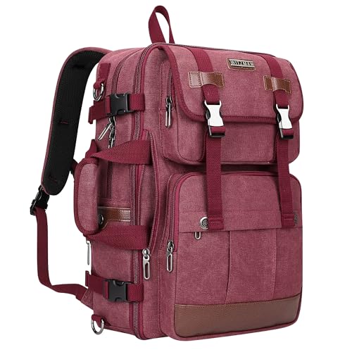 WITZMAN Canvas Travel Backpack for Men Large Laptop Backpack Fits 16 Inch | Expandable 32L to 42L, Carry-on Airline Approved Convertible Shoulder Rucksack, For Vacation, Overnight Trip, A6617 Red - color: Red