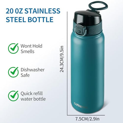GOPPUS Insulated water bottle 20 oz Stainless Steel Water Bottle BPA-Free Sports Water Bottles, Great for Travel,Silicone Spout Lid- Leak & Sweat Proof with Anti-Dust(Blue green) - color: Blue green