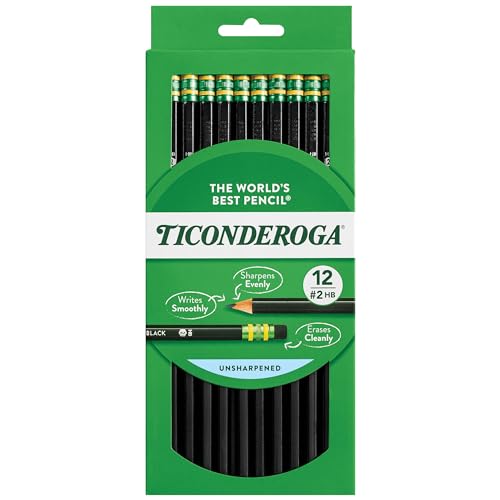 Ticonderoga Wood-Cased Pencils, Unsharpened, #2 HB Soft, Black, 12 Count - size: 12 Count (Pack of 1)