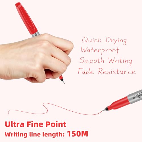 Red Ultra Fine Point Permanent Marker, 20 Pack, 0.4 mm, Precision Fine Tip for Detailed Writing, Art, Crafts & Labeling on Paper, Plastic, Glass, Metal, Waterproof, Fade-Resistant Ink - size: 20