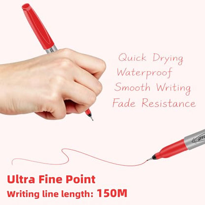 Red Ultra Fine Point Permanent Marker, 20 Pack, 0.4 mm, Precision Fine Tip for Detailed Writing, Art, Crafts & Labeling on Paper, Plastic, Glass, Metal, Waterproof, Fade-Resistant Ink - size: 20