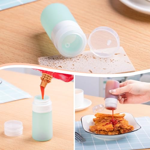 MICEBAY 8-Pack Salad Dressing Container To Go, 2-oz Silicone Small Condiment Squeeze Bottles and 1.6 oz Stainless Steel Sauce Containers Cups, Leakproof Condiment Containers with Lids for Lunch Box - color: Candies, size: 2-oz