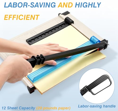 Paper Cutter, 12" Cut Length Guillotine Trimmer, Paper Cutting Board with 10 Sheet Capacity Papers, Metal Base Papers Slicer with Safety Guard for Classroom Office Home Cardstock Crafts & Photo