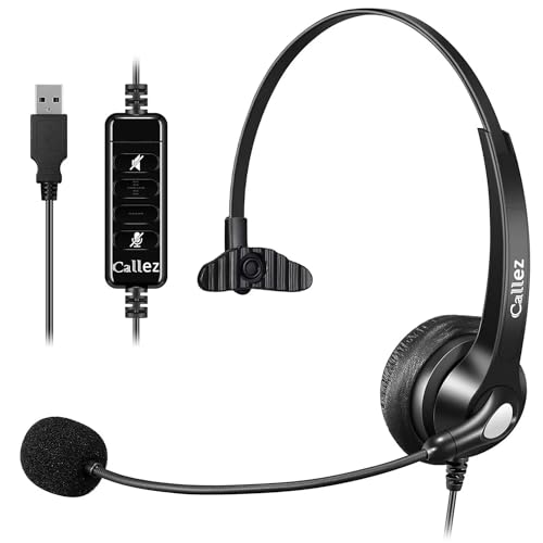 Callez USB Headset with Microphone Noise Cancelling & Audio Controls, Wideband Computer Headphones for Business UC Skype Lync Softphone Call Center Office, Clearer Voice, Super Light, Ultra Comfort
