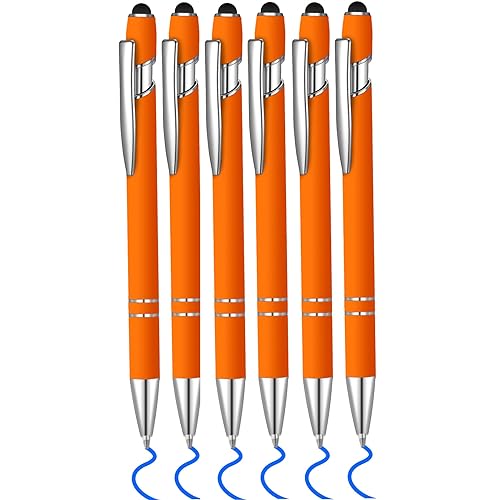 6 Pcs Blue Ink Ballpoint Pen with Stylus Tip 2 in 1 Ballpoint Pen Metal Pens Stylus Pen for Touch Screens School Office Coworkers (Orange) - color: Orange
