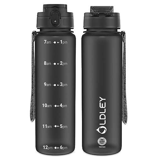OLDLEY 32 oz Water Bottle, Motivational Water Bottle with Time Marker, Sports Water Bottle With Strap, Leakproof & BPA Free Large Water Bottles for School, Gym, Travel, Outdoor, Tritan,Black - color: Black, size: 32 Ounces