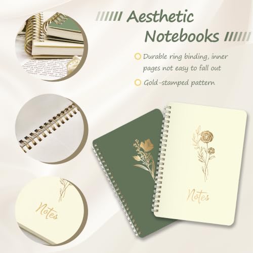 Prelady Bible Journal for Women with Storage Pocket, 2 Pack A5 College Ruled Spiral Notebook for Back to School Teen Girls - color: Beige/Sage