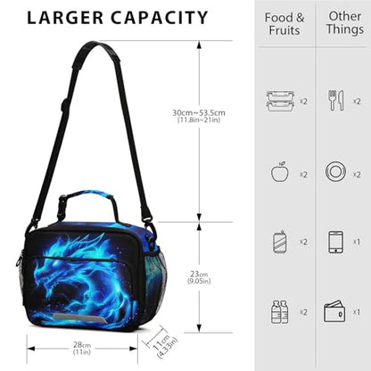 Blue Flame Dragon Kids Lunch Box Insulated Lunch Bags Cooler Tote Bag with Removable Shoulder Strap for Boy Girl Student 20856137 - color: Blue Dragon