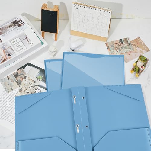 Henoyso 48 Pcs Plastic Folder with Clear Front Pocket and 3 Prongs Heavy Duty Plastic Folders with Card Slot Pocket Folders with Prongs for School Office Home(Blue Haze) - color: Blue Haze